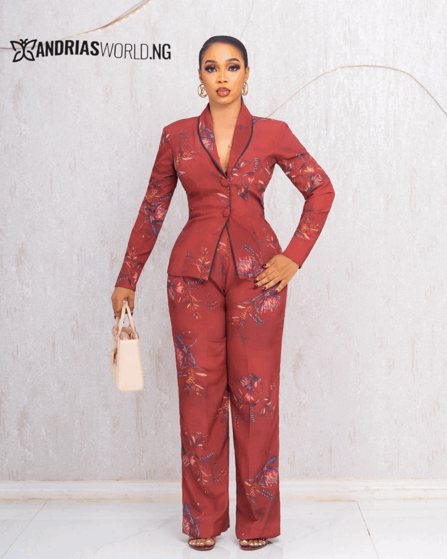 BROWN FLORAL TWO PIECE TROUSER SET